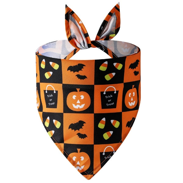 Halloween Pet Bandana with pumpkins & spiders bats pattern