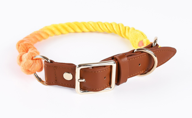 Rainbow Dog Cotton Rope Collar & Leash