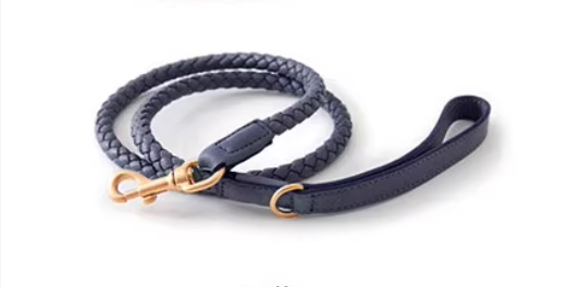 Braided Leather Leash - Blue