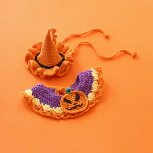 Handcrafted Crochet Collar and Hat - Pumpkin