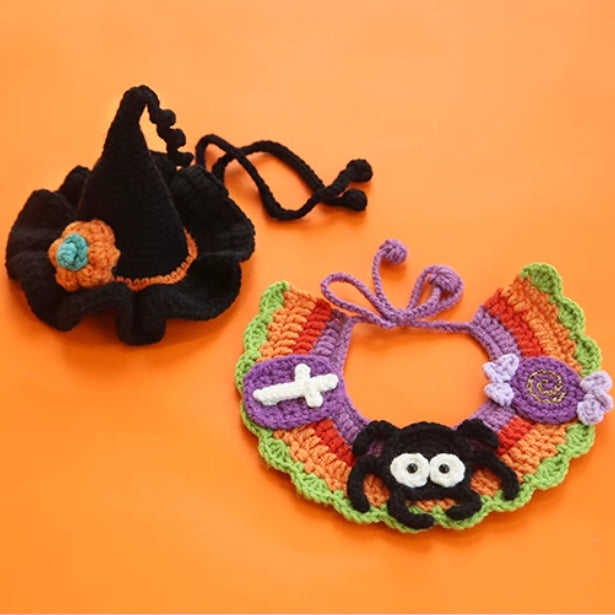 Handcrafted Crochet Collar and Hat - Spider (black hat)