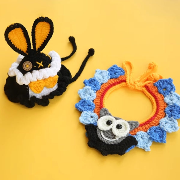 Handcrafted Crochet Collar and Hat - Bat (black rabbit hat)