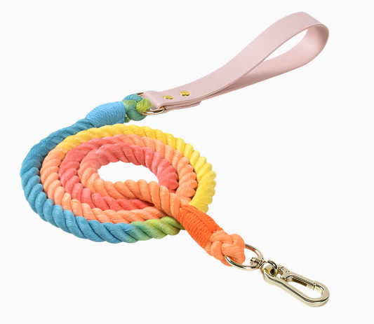 Rainbow Cotton Leash| Pink Handle