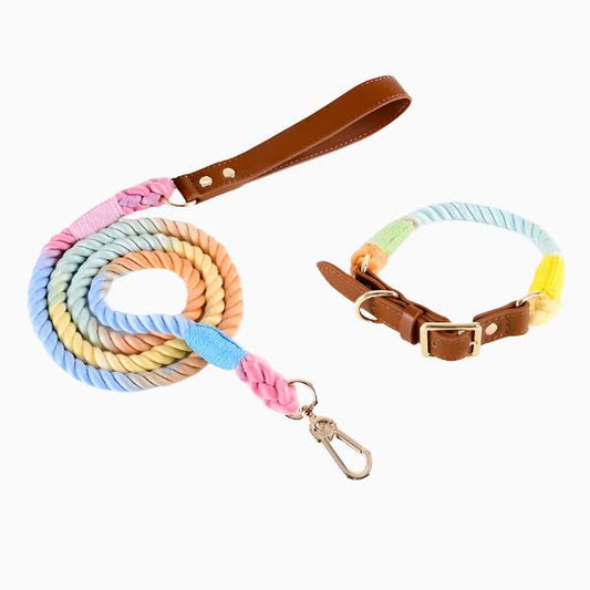 Macaron Dog Cotton Rope Collar & Leash