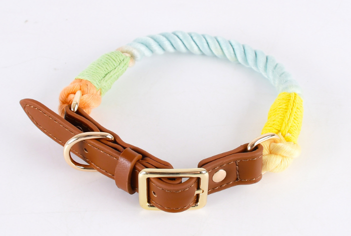 Macaron Dog Cotton Rope Collar & Leash