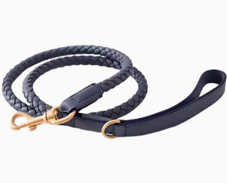 Braided Leather Leash - Blue