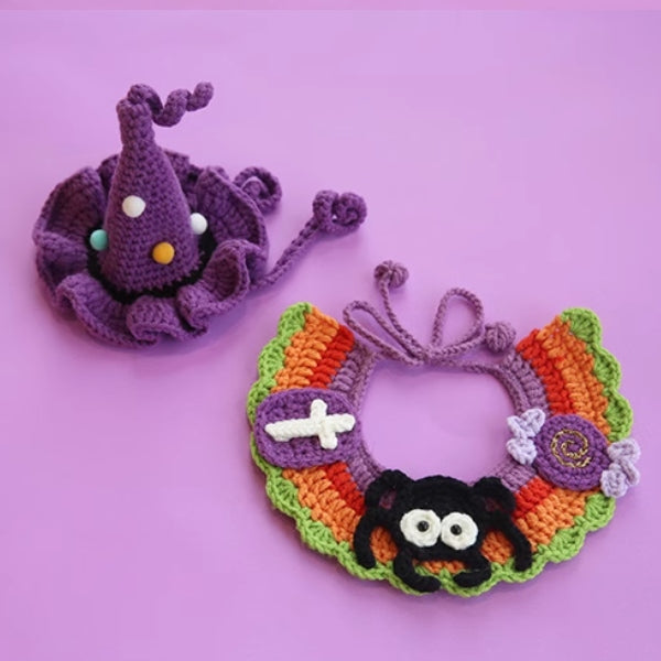 Handcrafted Crochet Collar and Hat - Spider (purple hat)