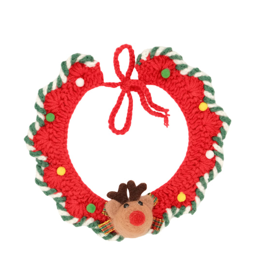 Handcrafted Crochet Collar - Christmas Deer Collar