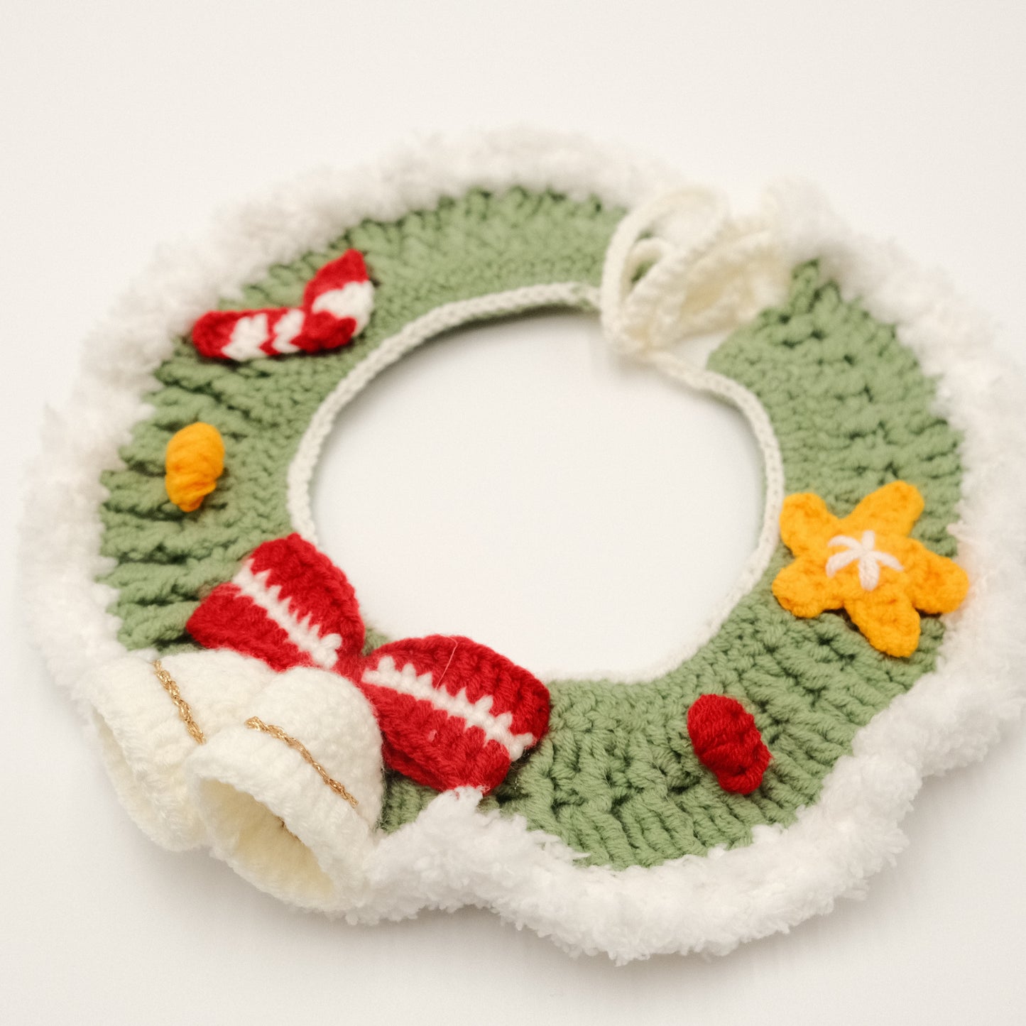 Handcrafted Crochet Collar - Christmas White Jingle Bell Collar