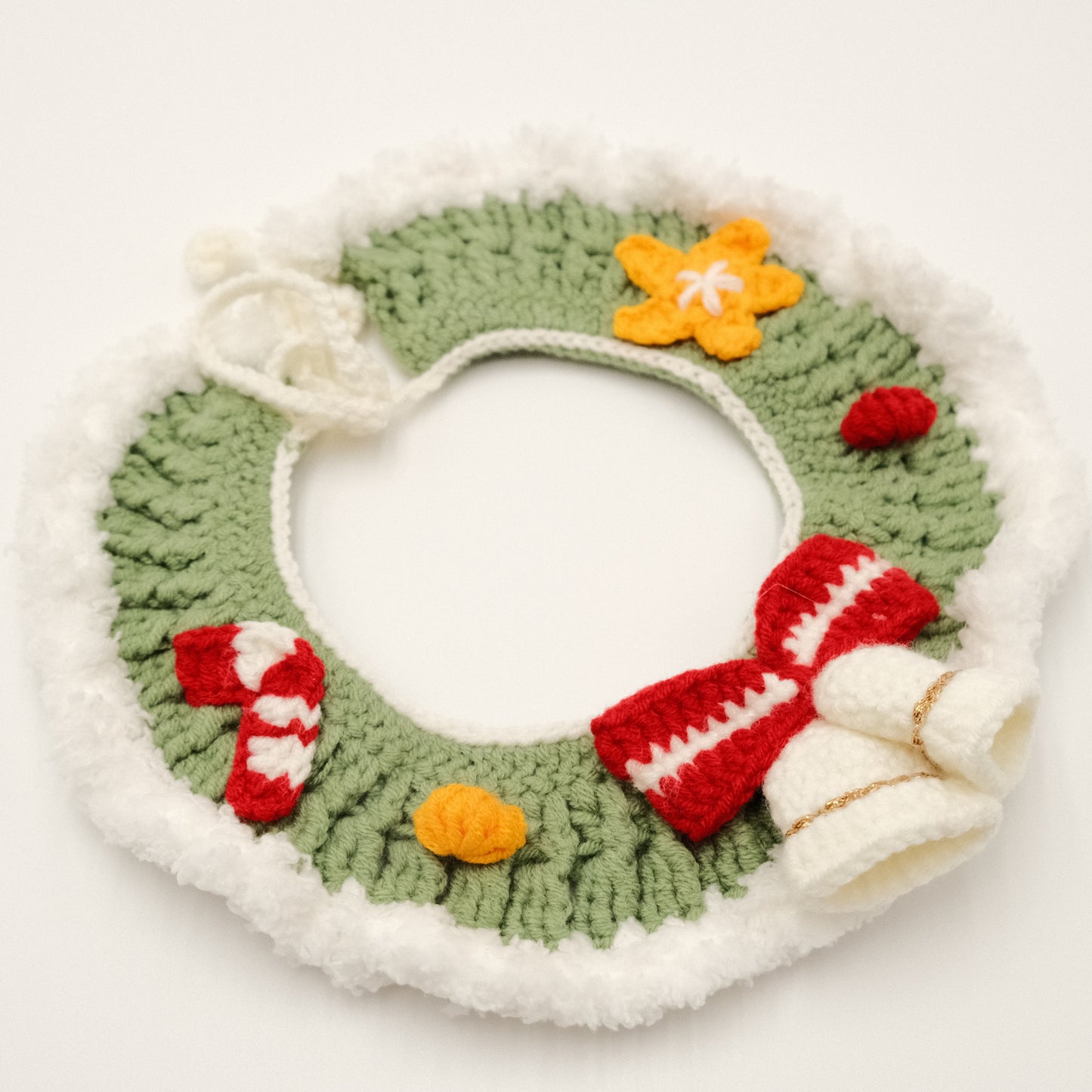 Handcrafted Crochet Collar - Christmas White Jingle Bell Collar