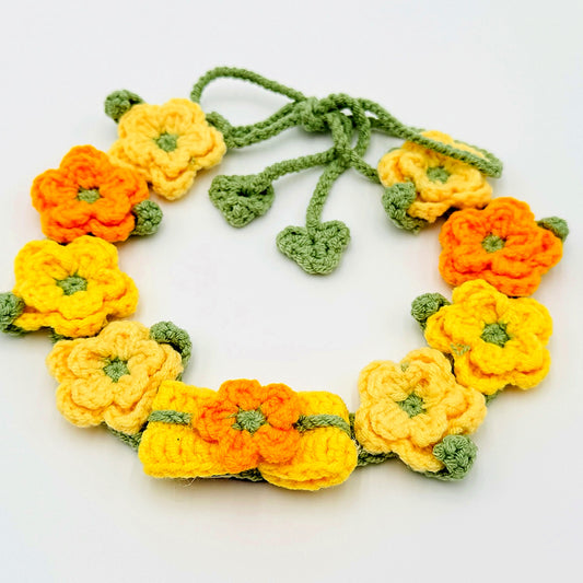 crochet flower pet collar for dogs and cats