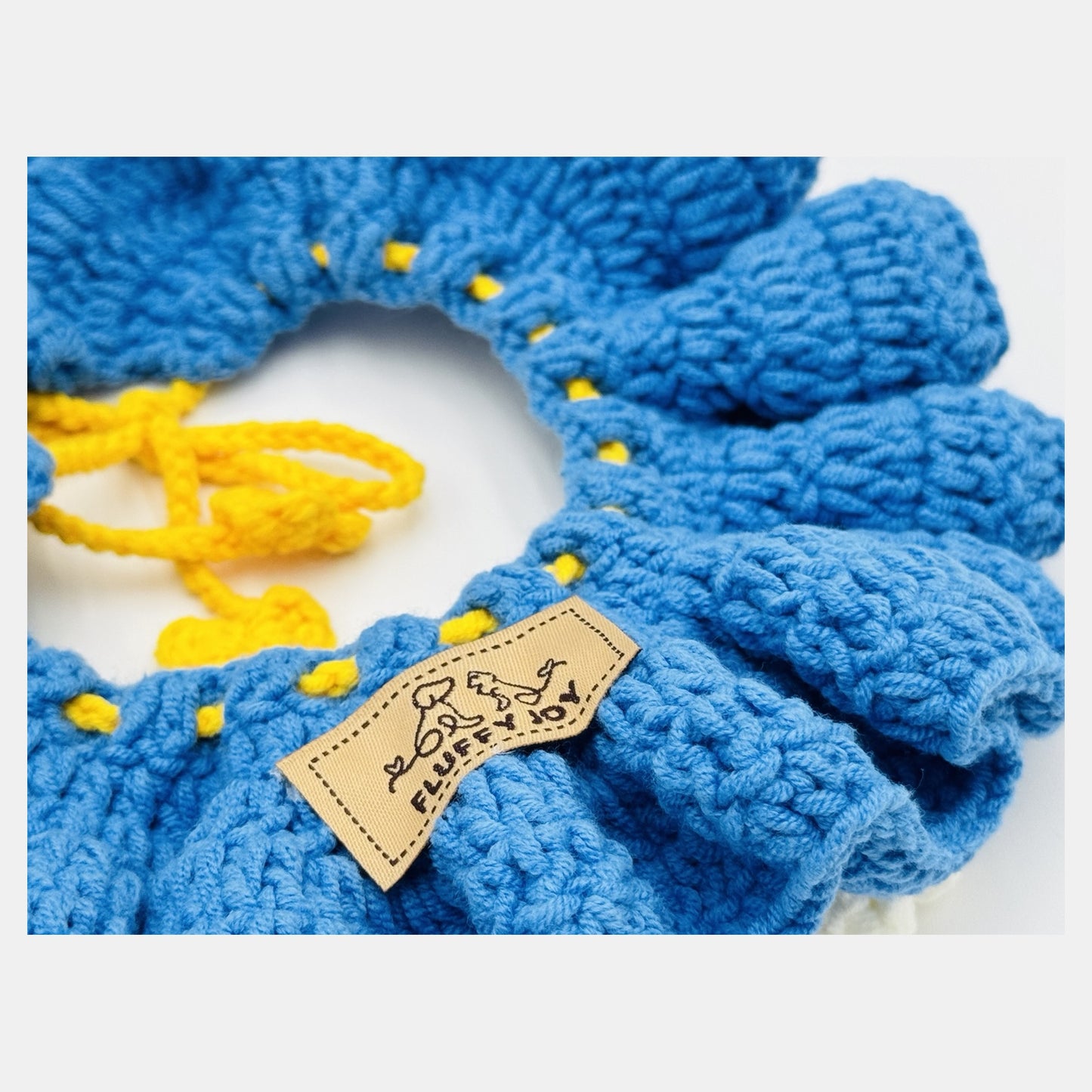 adjustable tie back crochet pet collar blue handmade